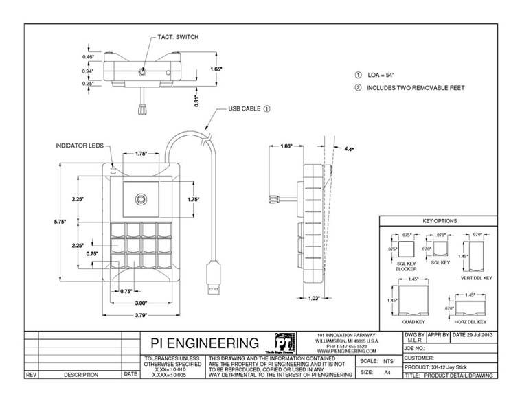 X-keys XK-24 Dimensioned Drawing